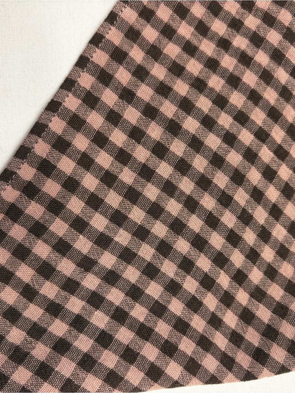Hand Crafted Pink and Brown Gingham Headscarf - Picture 4 of 4